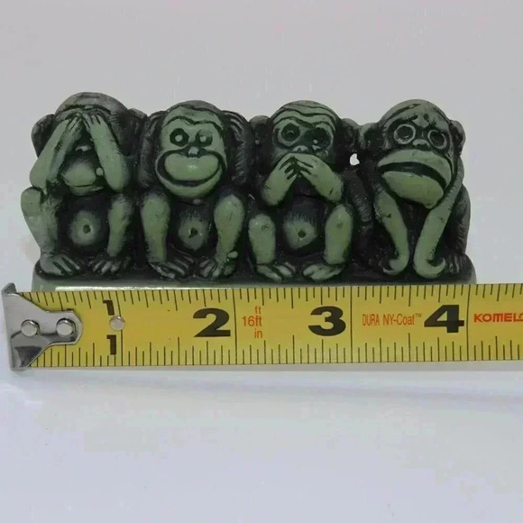 Vintage 1960s SEE NO EVIL MONKEYS green Cal Themes Inc four monkeys comical - Picture 5 of 5